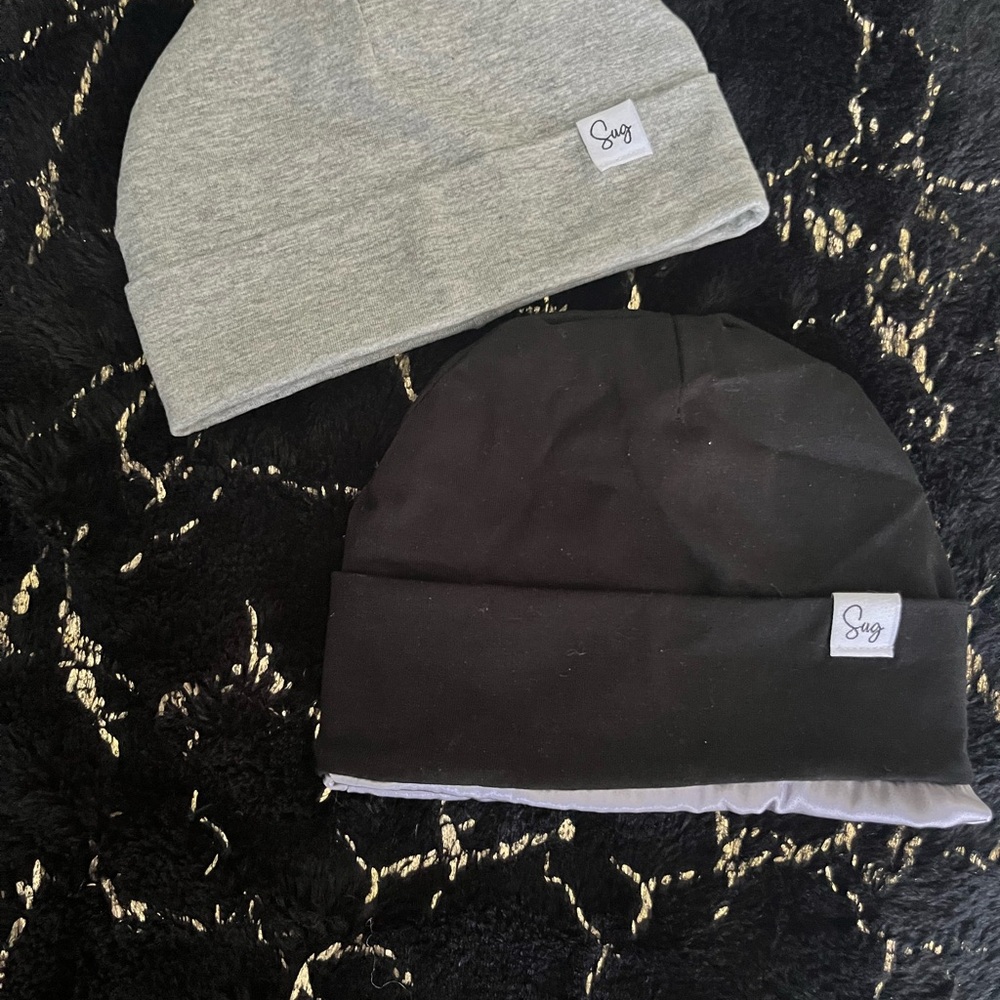 Black and Grey Silk Lined Baby Beanies